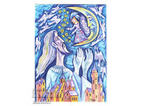 Watercolor painting titled Lunar Tales