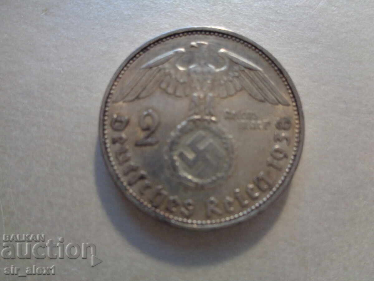 Monedă - 2 Reichsmărci Germania 1938, ARGINT