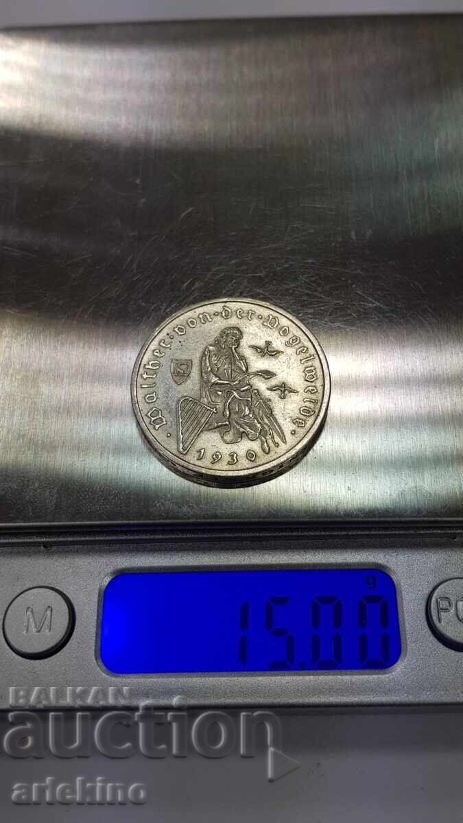 Monedă rară de argint 3 mărci 1930 F Germania - 6