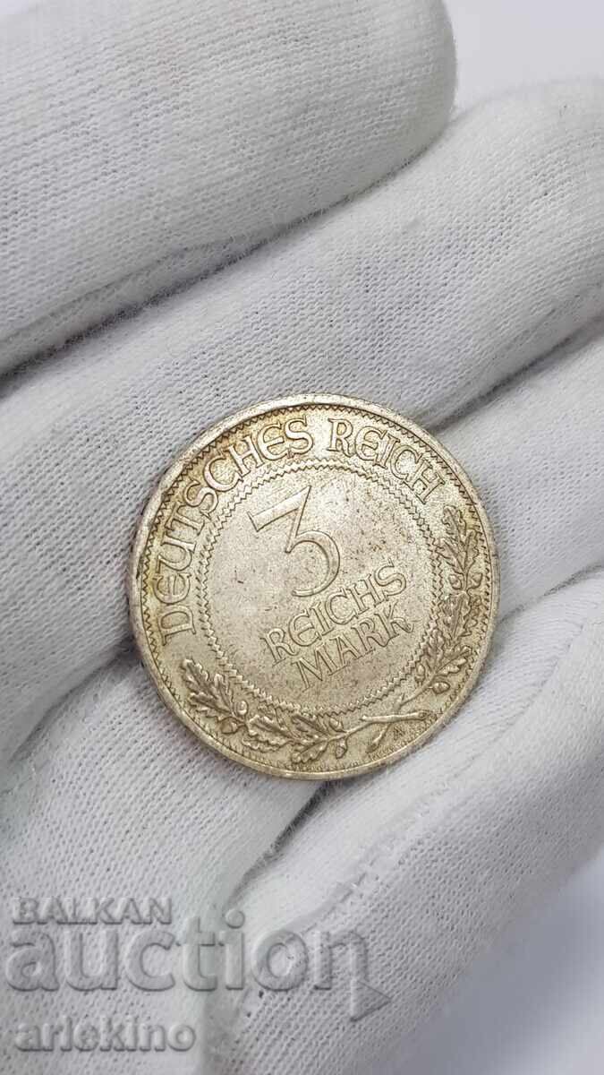 Σπάνιο ασημένιο νόμισμα 3 μάρκα 1926 Α Γερμανία - 5