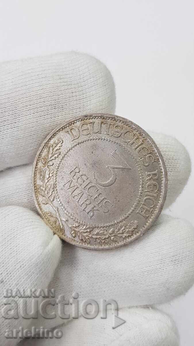 Σπάνιο ασημένιο νόμισμα 3 μάρκα 1926 Α Γερμανία - 6