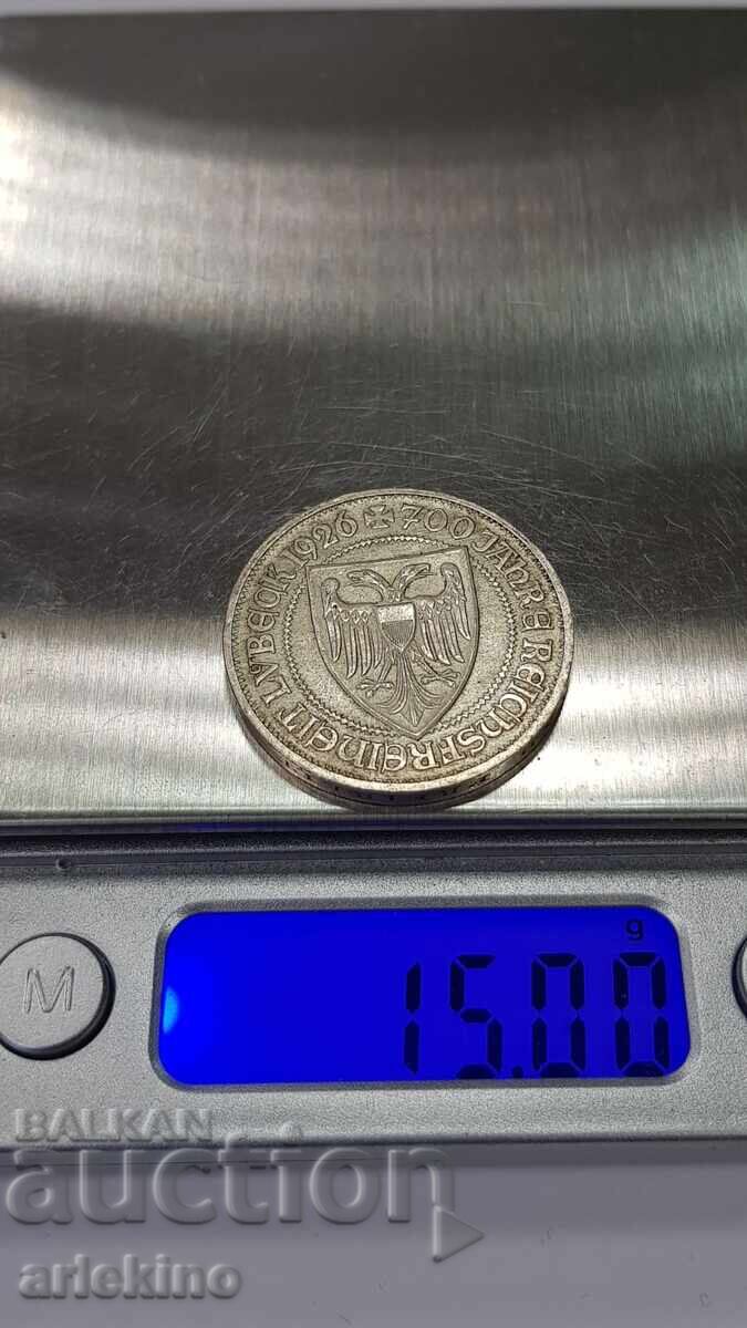 Σπάνιο ασημένιο νόμισμα 3 μάρκα 1926 Α Γερμανία - 7