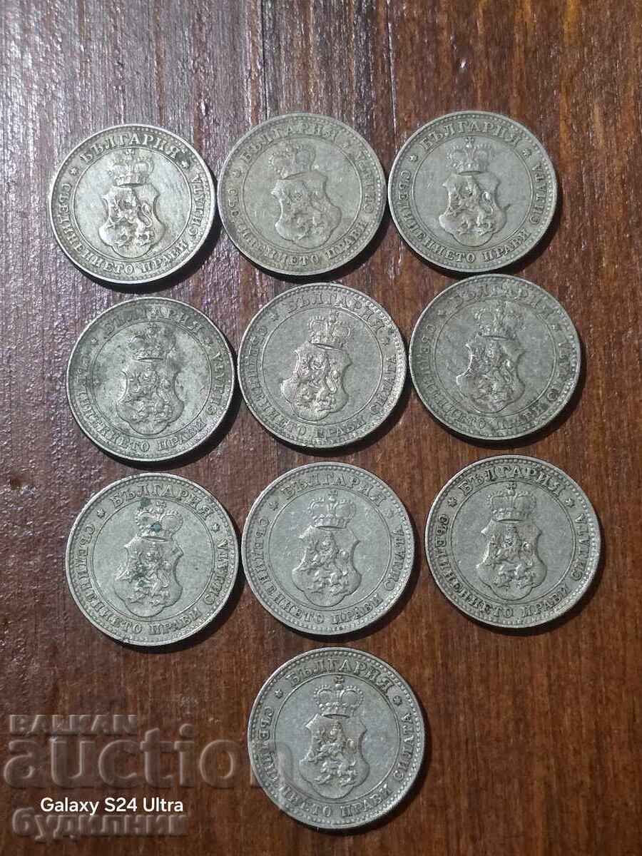 Licitație 10 bucăți monede 10 bani. 1913. BZN. DE CENT 0,01