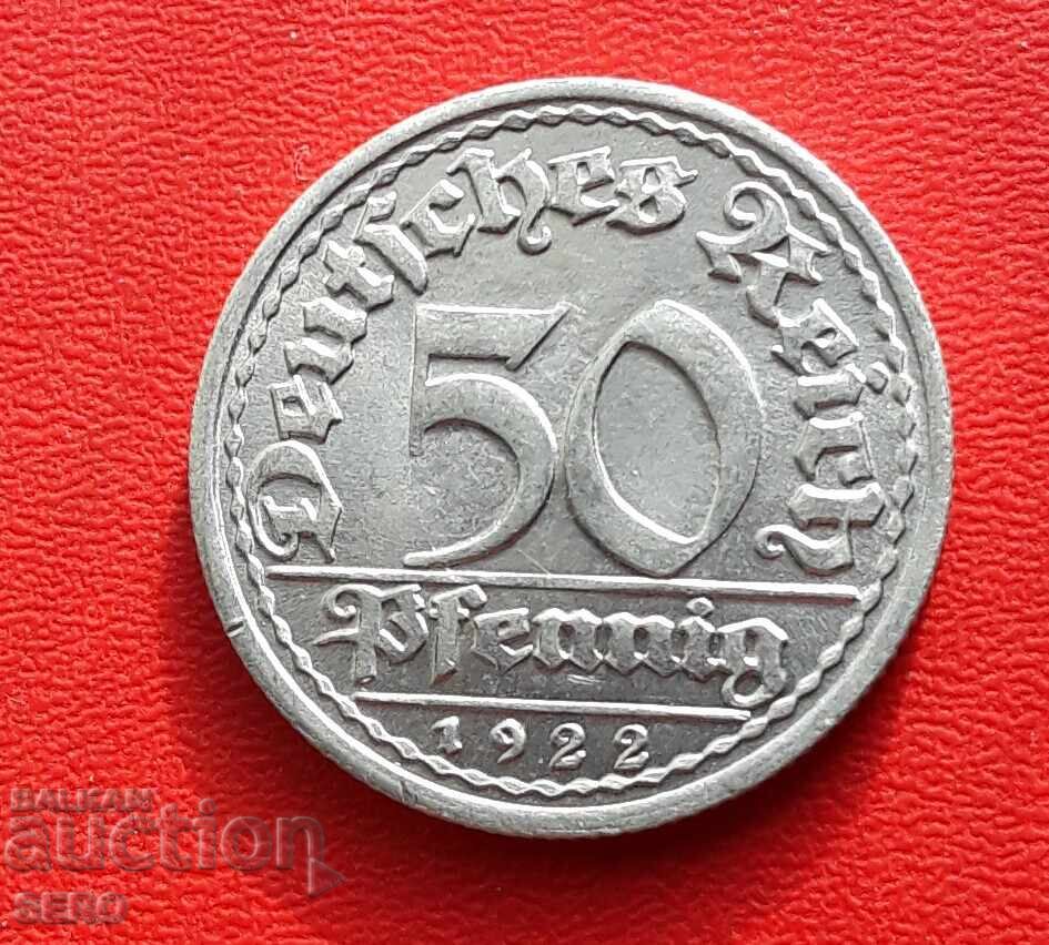 Germania-50 pfennig 1922 G-Karlsruhe-extra conservat