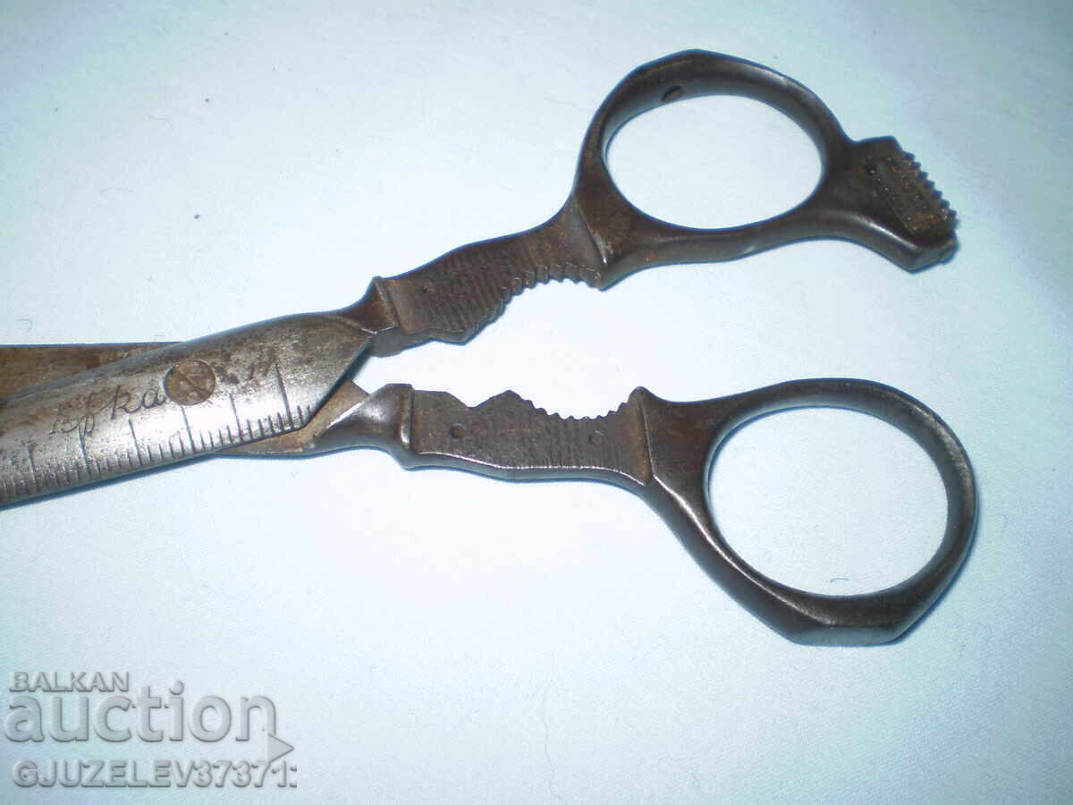 Rare forged old tailor's shears with a measuring tool - 5