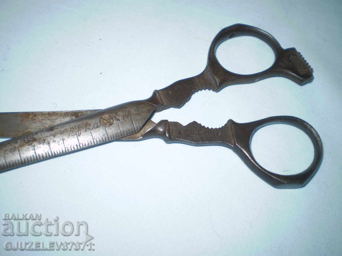 Rare forged old tailor's shears with a measuring tool - 7