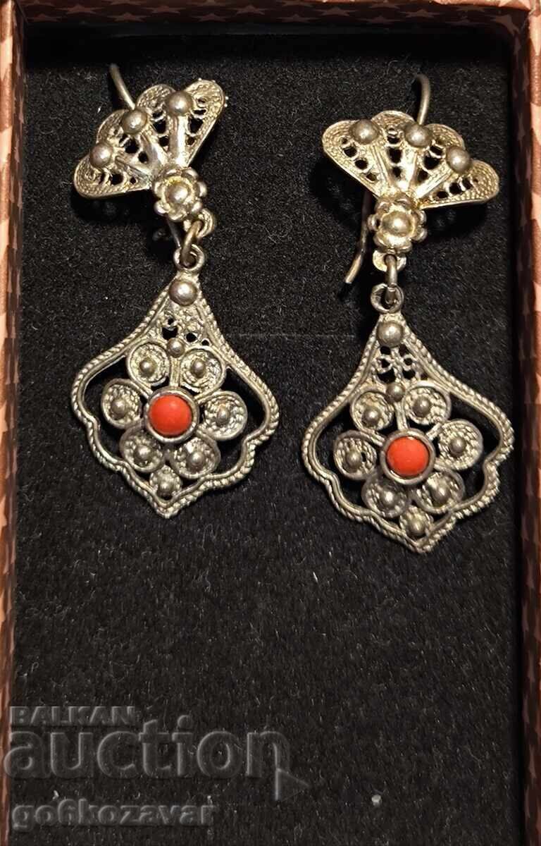 Cercei argintii stil art deco, pastă și coral anii '20! cu preț € 75.00 | 146.69 BGN