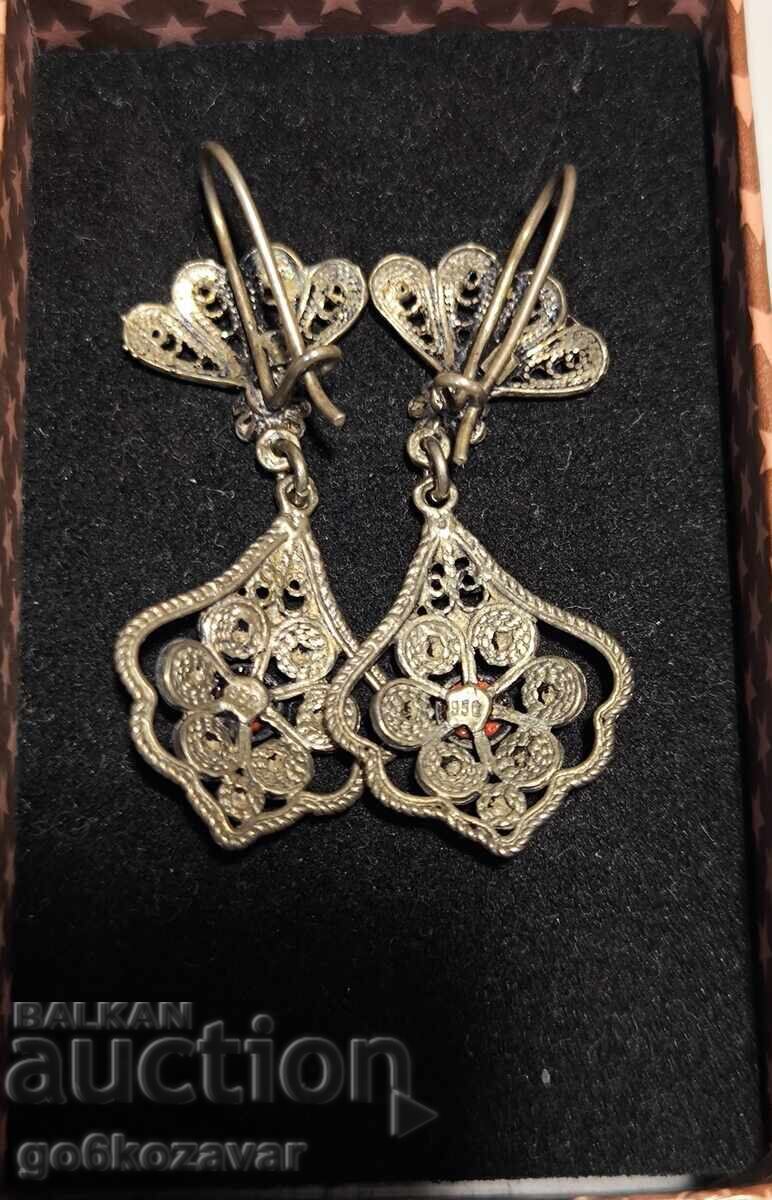 Licitație Cercei argintii stil art deco, pastă și coral anii '20!