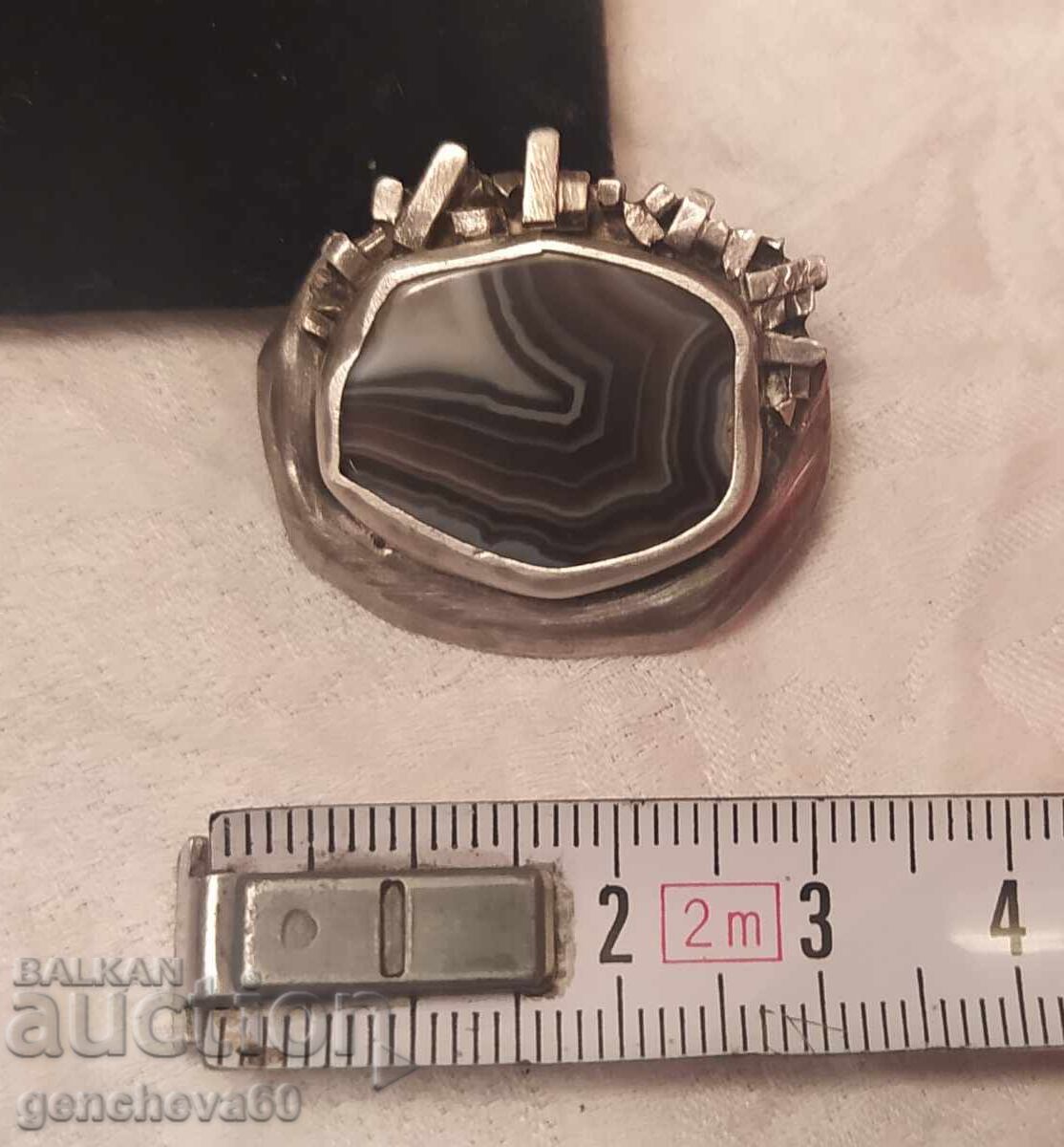 Broșă antică din argint cu agat natural - 5 Broșă antică din argint cu agat natural - 5