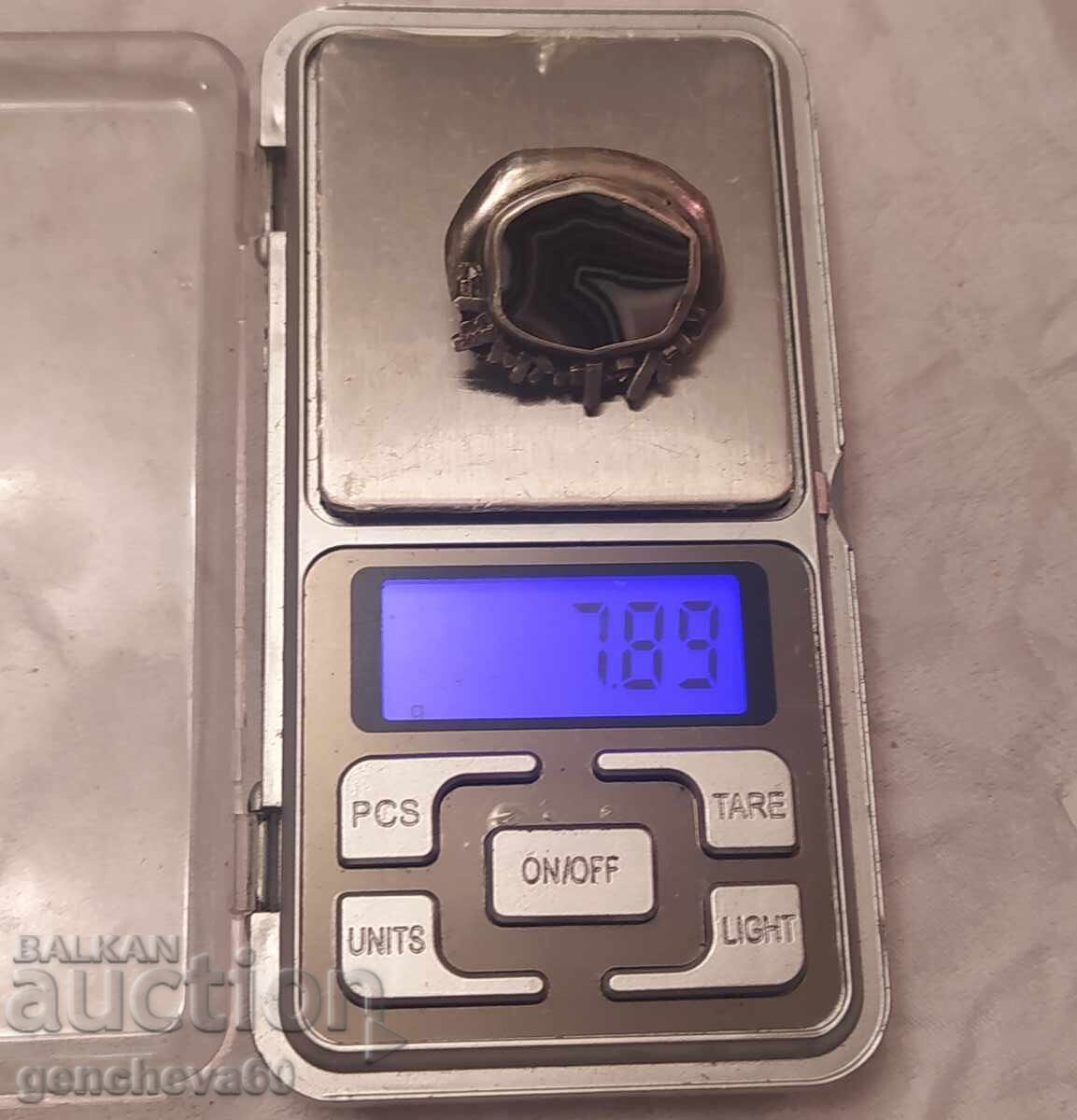 Broșă antică din argint cu agat natural - 7