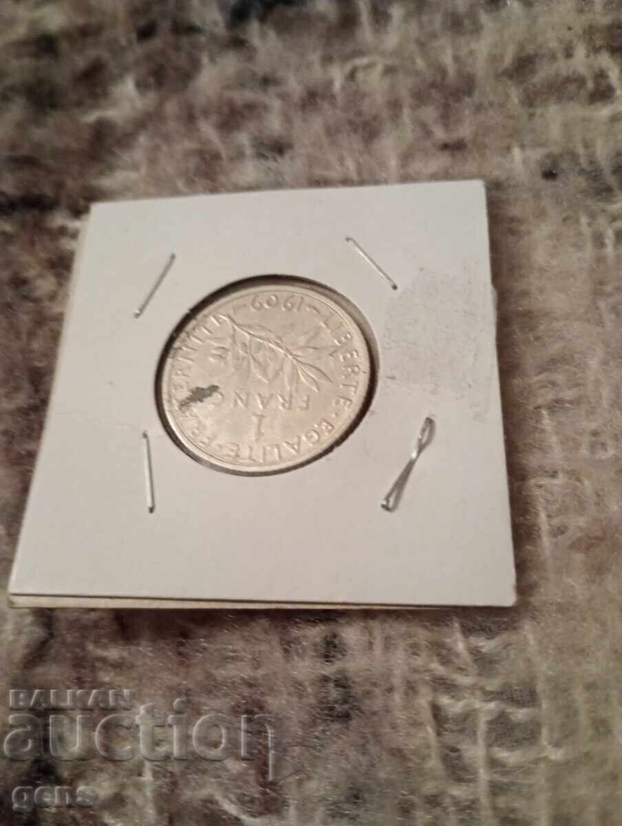 1 φράγκο ασήμι Γαλλία 1909 με τιμή € 11.00 | 21.51 BGN