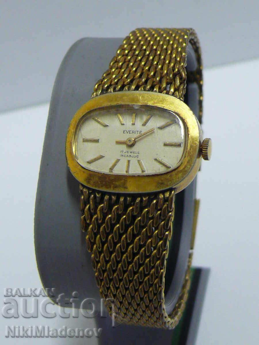 EVERITE Ceas de mână mecanic de damă placat cu aur