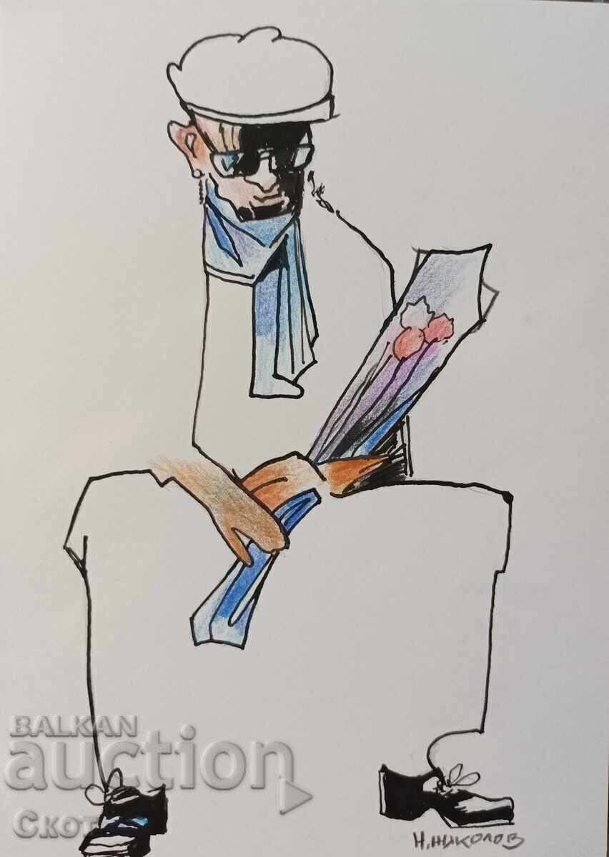 Drawing with ink and colored pencils