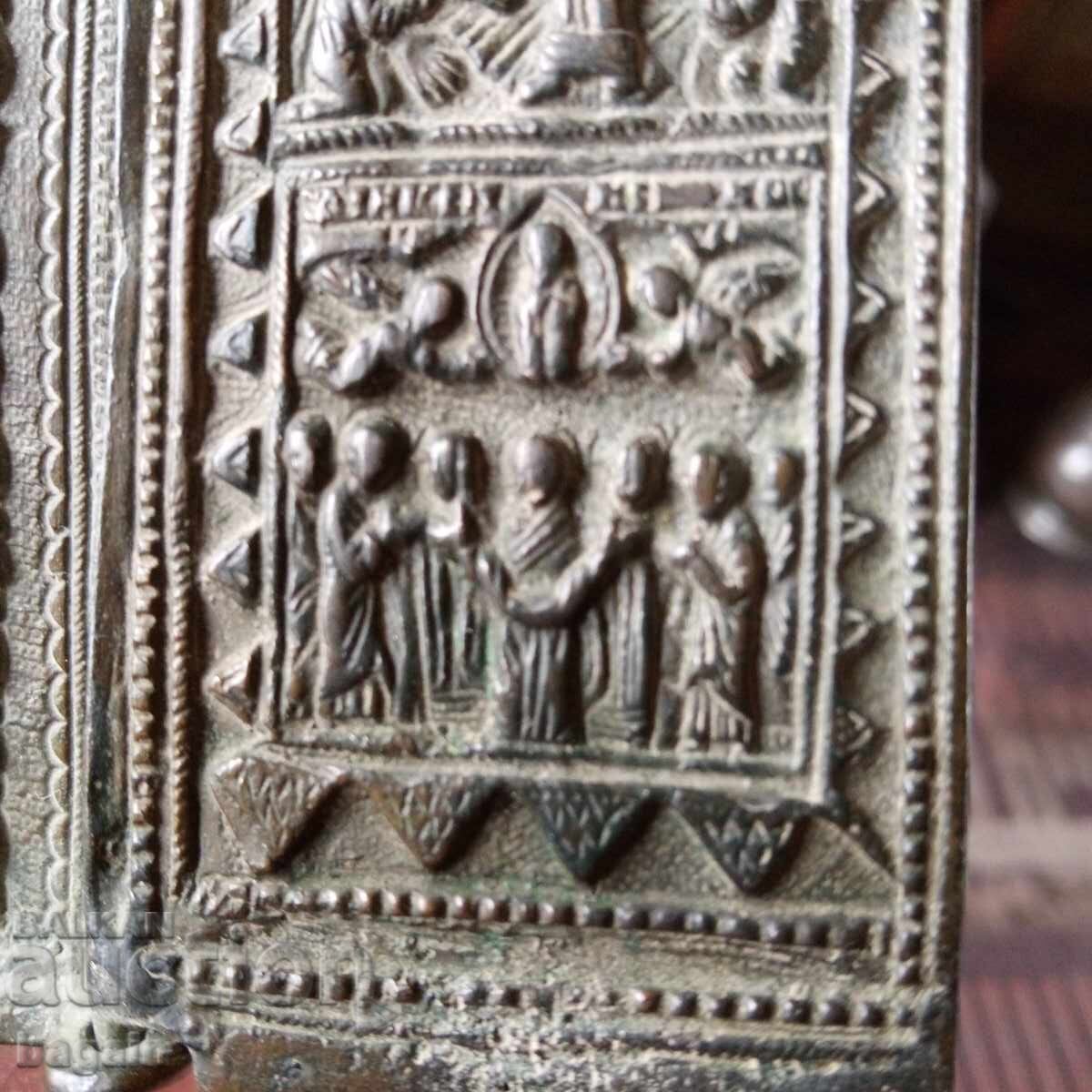 Παράδοση Ρωσικό χάλκινο τρίπτυχο. Άγιος Νικόλαος