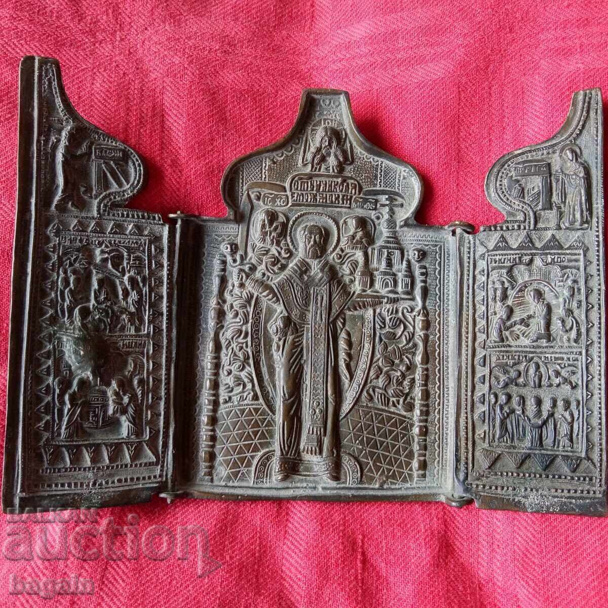 Ρωσικό χάλκινο τρίπτυχο. Άγιος Νικόλαος