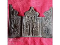 Russian bronze triptych. St. Nicholas