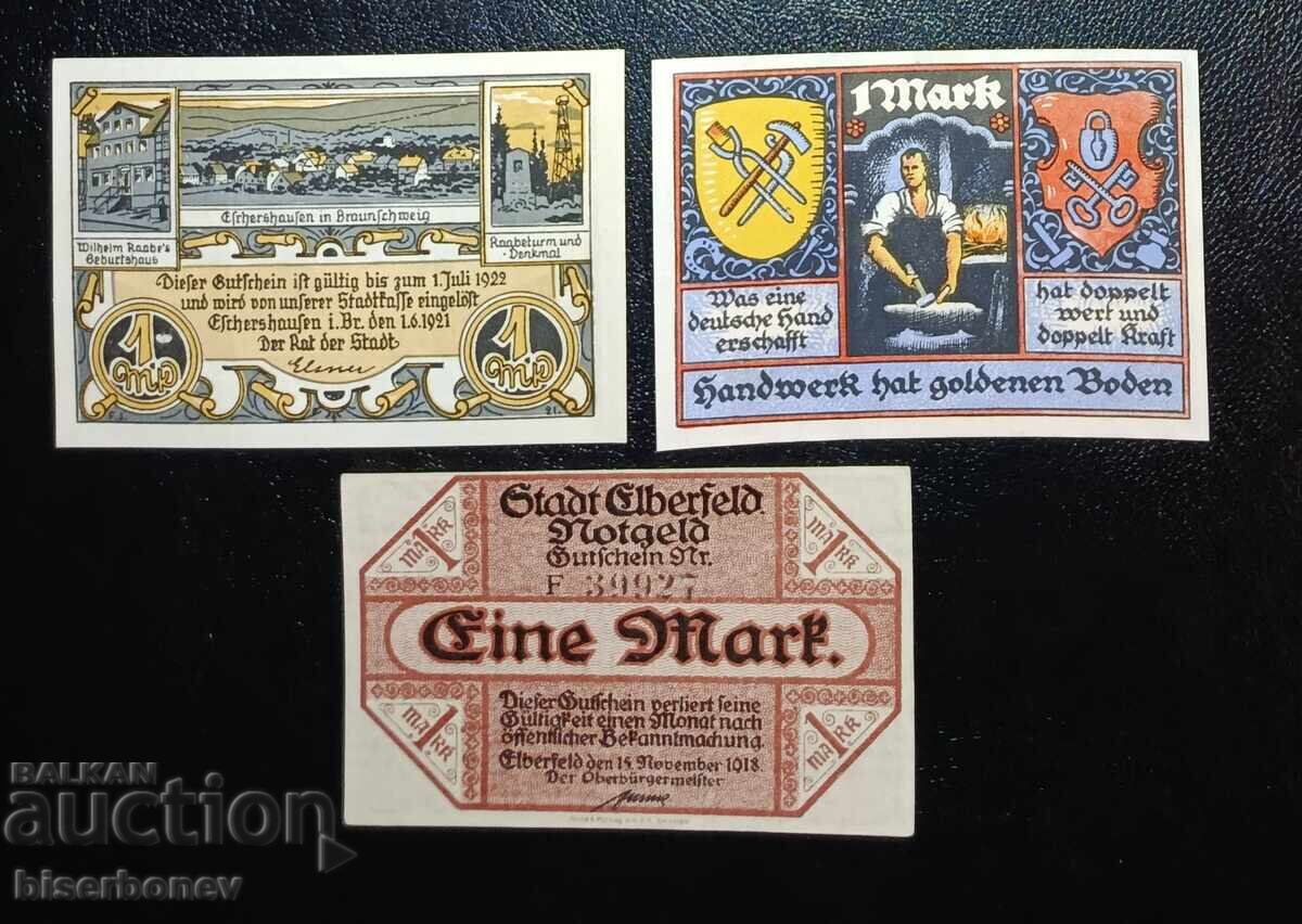 Germany, Германия, 3 х 1 марка, 1920-1921 г, UNC с цена € 11.50 | 22.49 лв.