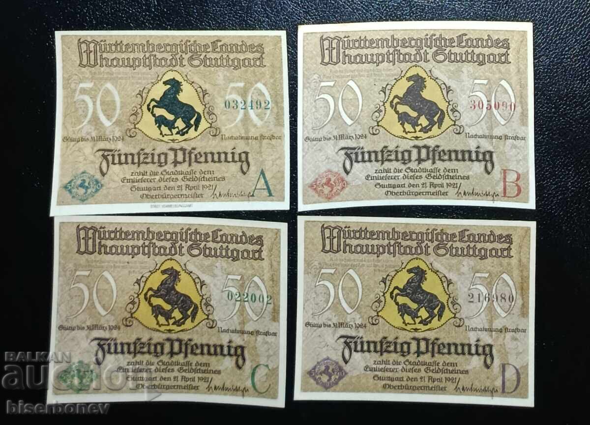 Germania, Germania, Stuttgart 50 pfennig, 1920-1921, UNC Germania, Germania, Stuttgart 50 pfennig, 1920-1921, UNC