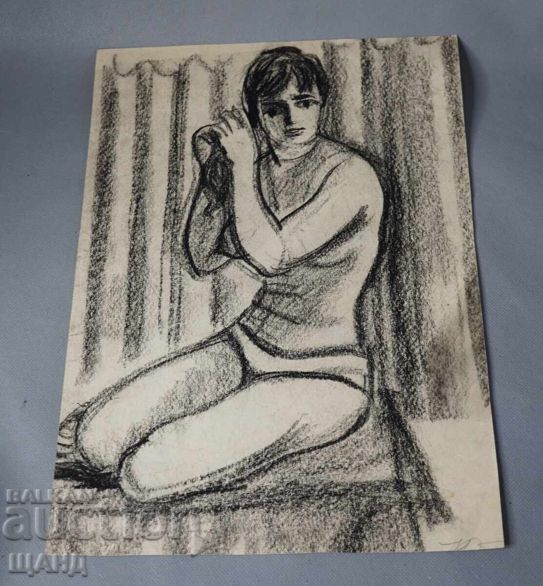 Desen vechi de maestru, tablou, portret de fată, cărbune