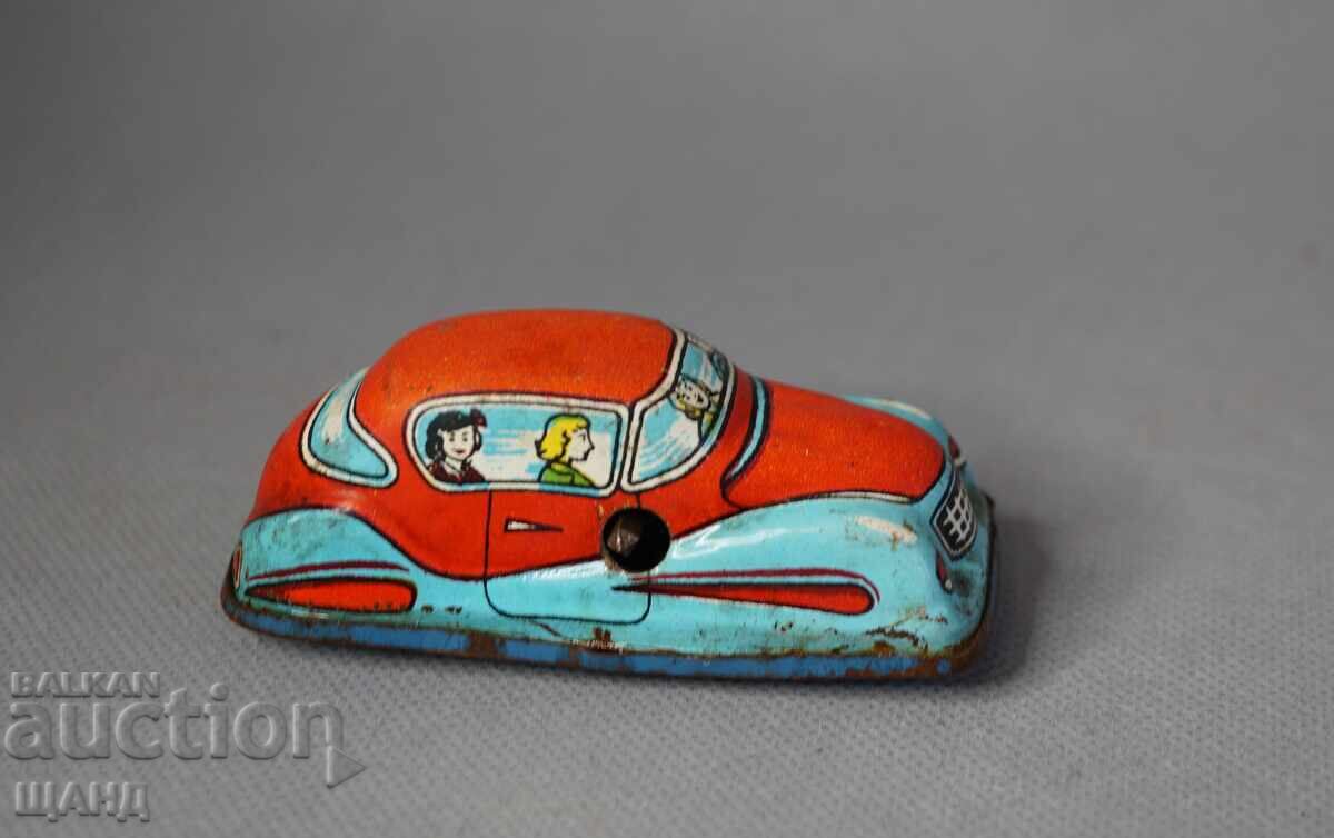 Veche jucărie mecanică metalică cărucior mașină pentru pistă