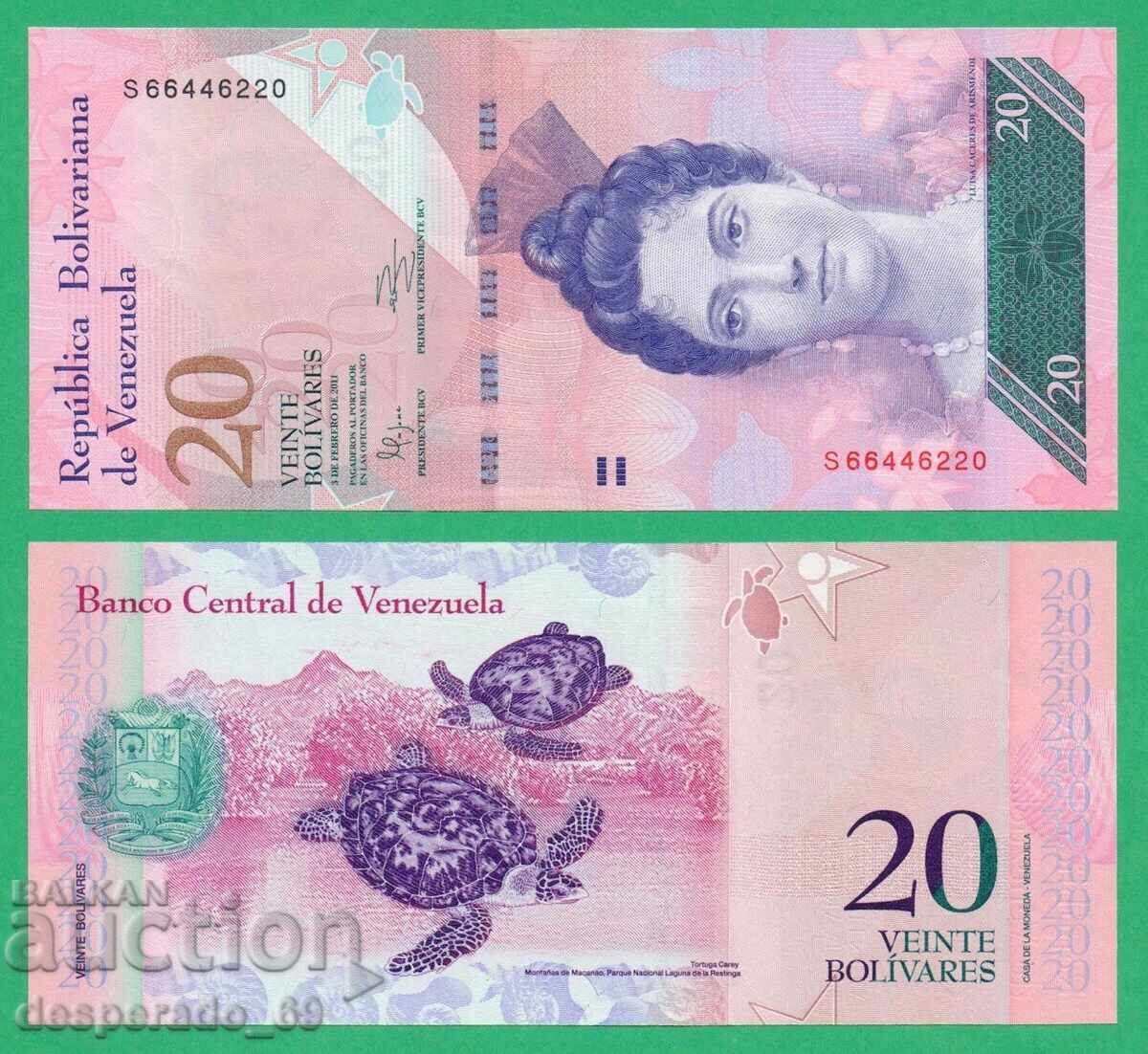 (¯`'•.¸ VENEZUELA 20 bolivari 2011 UNC ¸.•'´¯)
