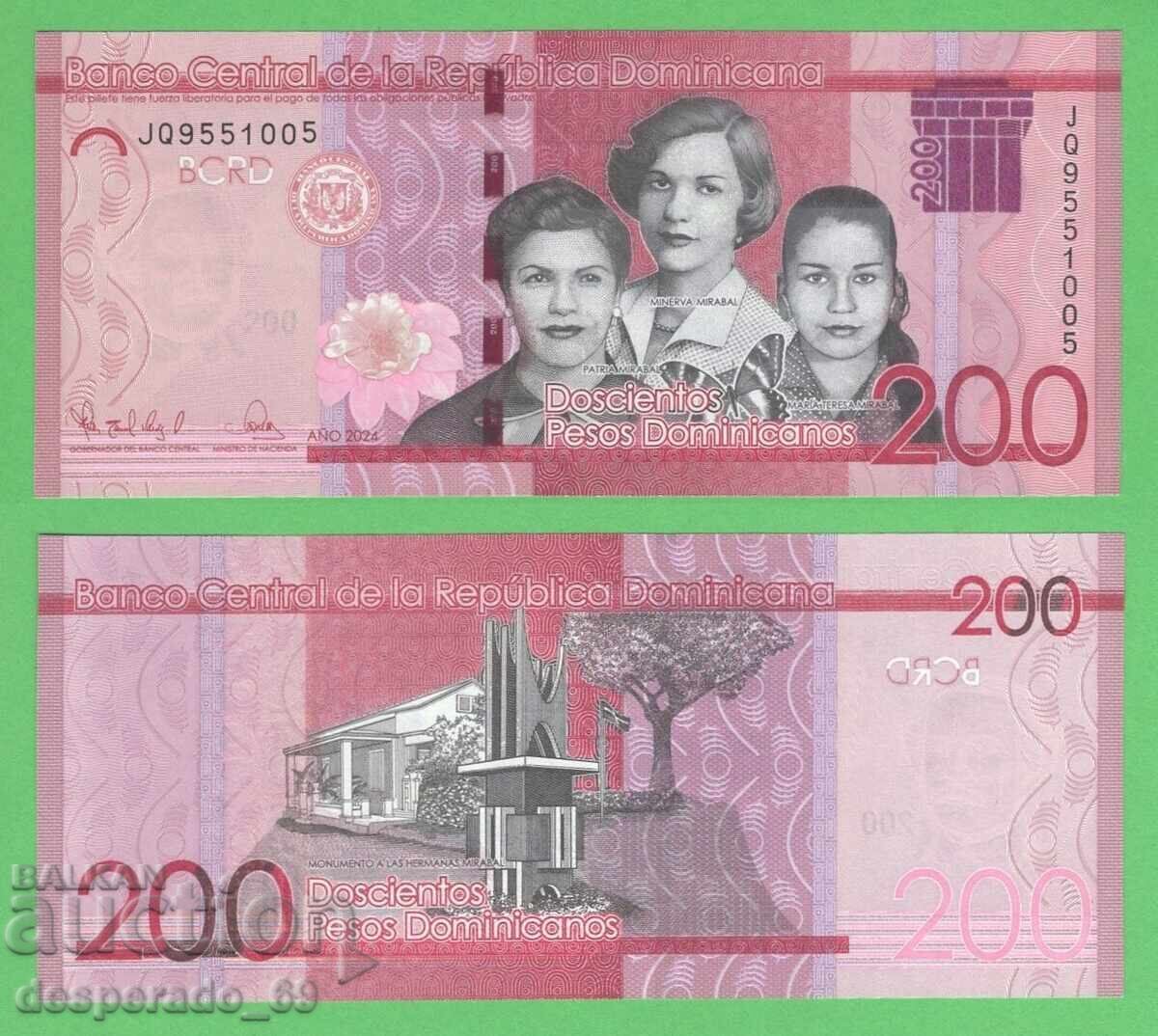 (¯`'•.¸   ДОМИНИКАНСКА РЕПУБЛИКА  200 песо 2024 UNC ¸.•'´¯)
