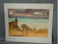 Стара Майсторска рисунка картина акварел пейзаж