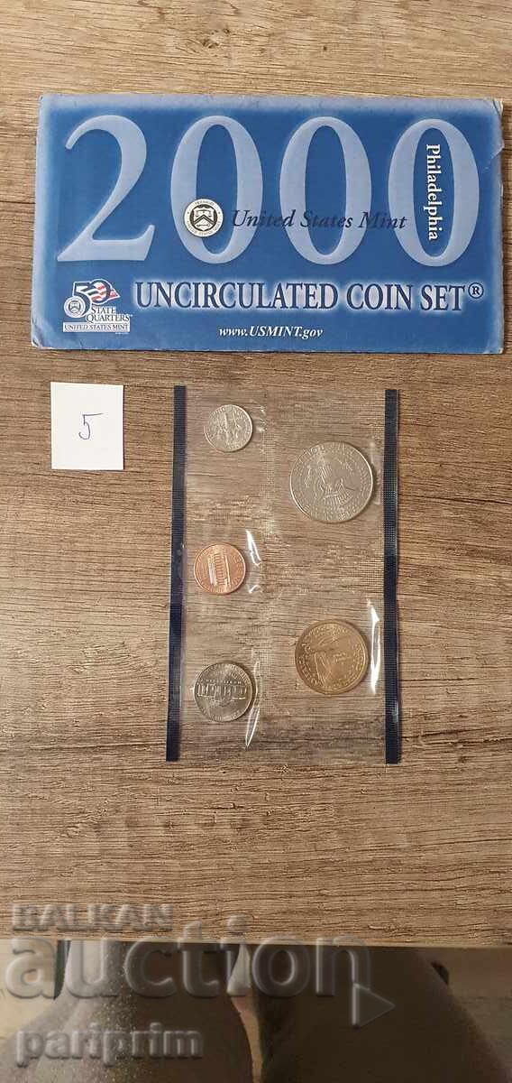 Δημοπρασία ΗΠΑ, 2000. Σειρά 5 νομισμάτων (συμπεριλαμβανομένου "Χρυσού δολαρίου"). ΒΖΤ