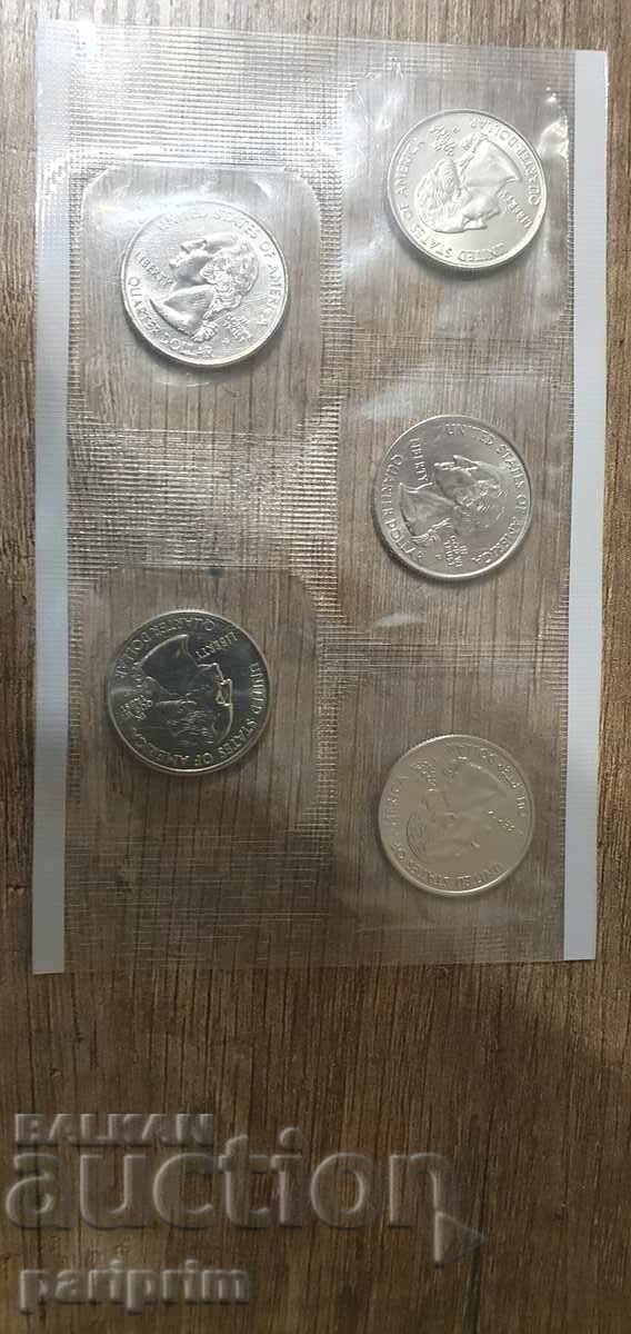 Licitație SUA, 2004. Lot de 5 monede necirculate. BZC