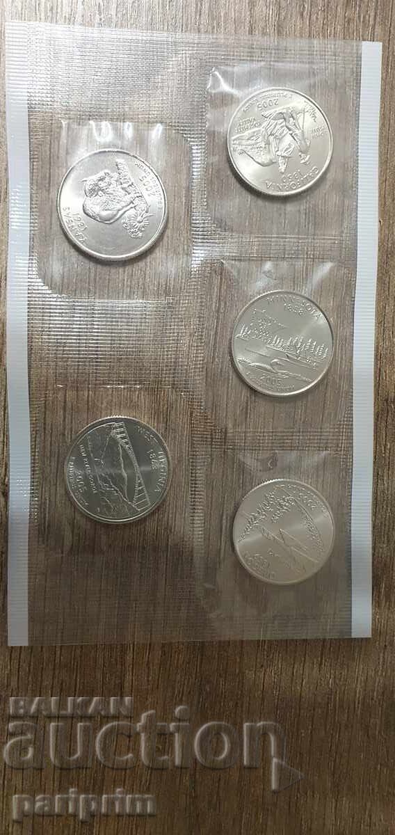 SUA, 2005. Lot de 5 monede necirculate. BZC cu preț € 3.50 | 6.85 BGN