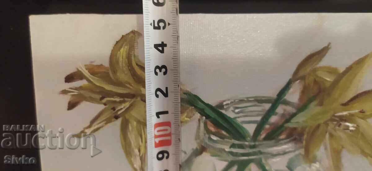 Аукцион Картина, ваза с цветя, масло, платно, подпис Антон Йорданов