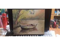 Картина, лодка, масло, платно, подпис Антон Йорданов