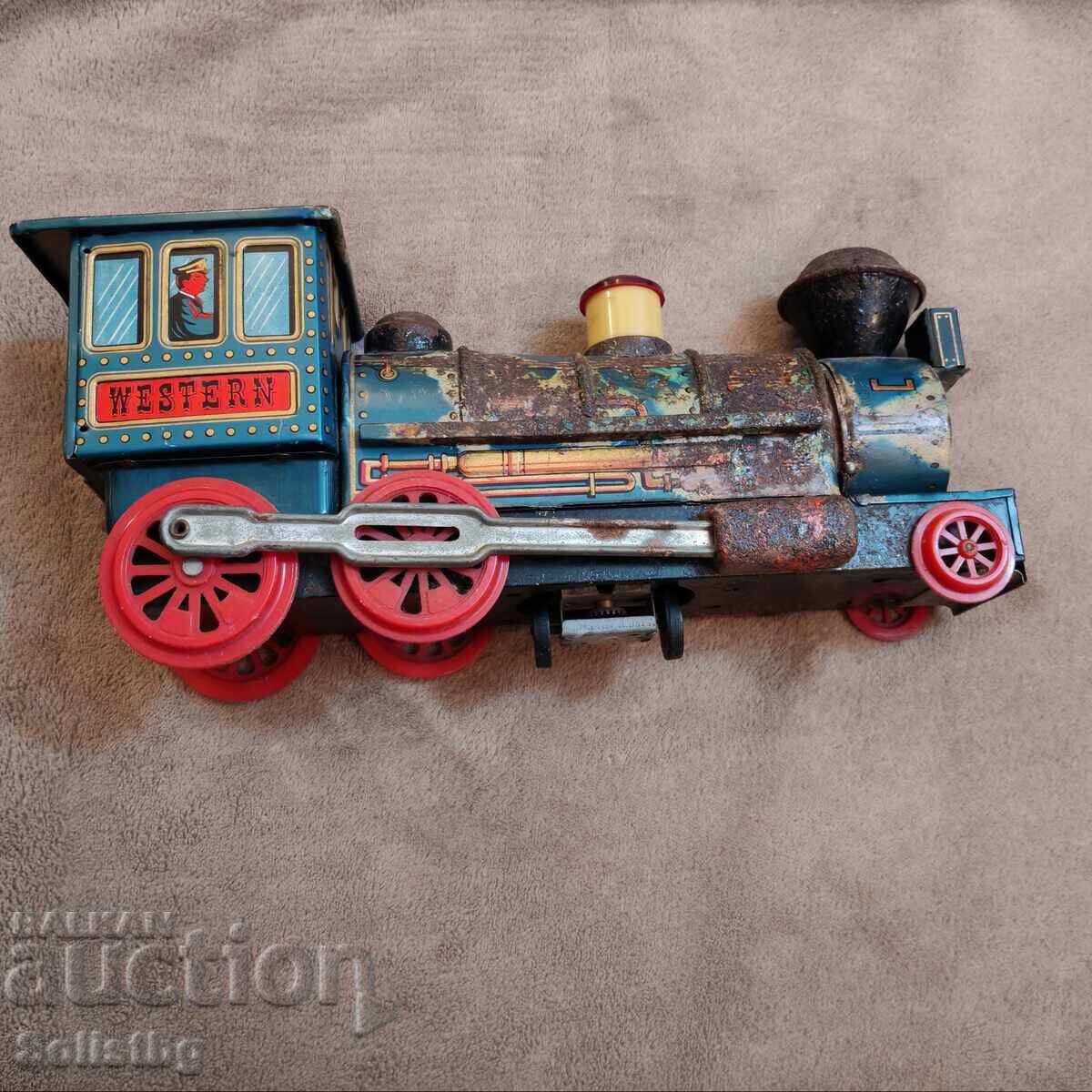 Locomotivă vintage din tablă, anii '60 ai secolului XX, Japonia cu preț € 40.00 | 78.23 BGN Locomotivă vintage din tablă, anii '60 ai secolului XX, Japonia cu preț € 40.00 | 78.23 BGN