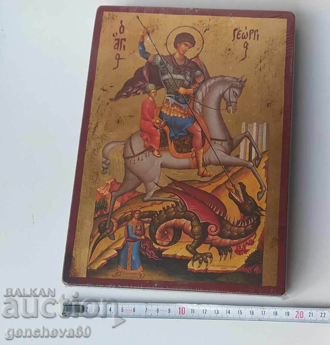 Δημοπρασία Εικόνα Αγίου Γεωργίου του Τροπαιοφόρου λιθογραφία - πιστοποιητικό 26εκ