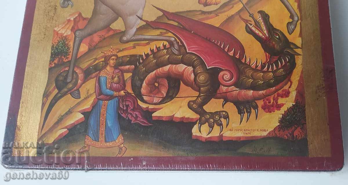 Εικόνα Αγίου Γεωργίου του Τροπαιοφόρου λιθογραφία - πιστοποιητικό 26εκ - 6