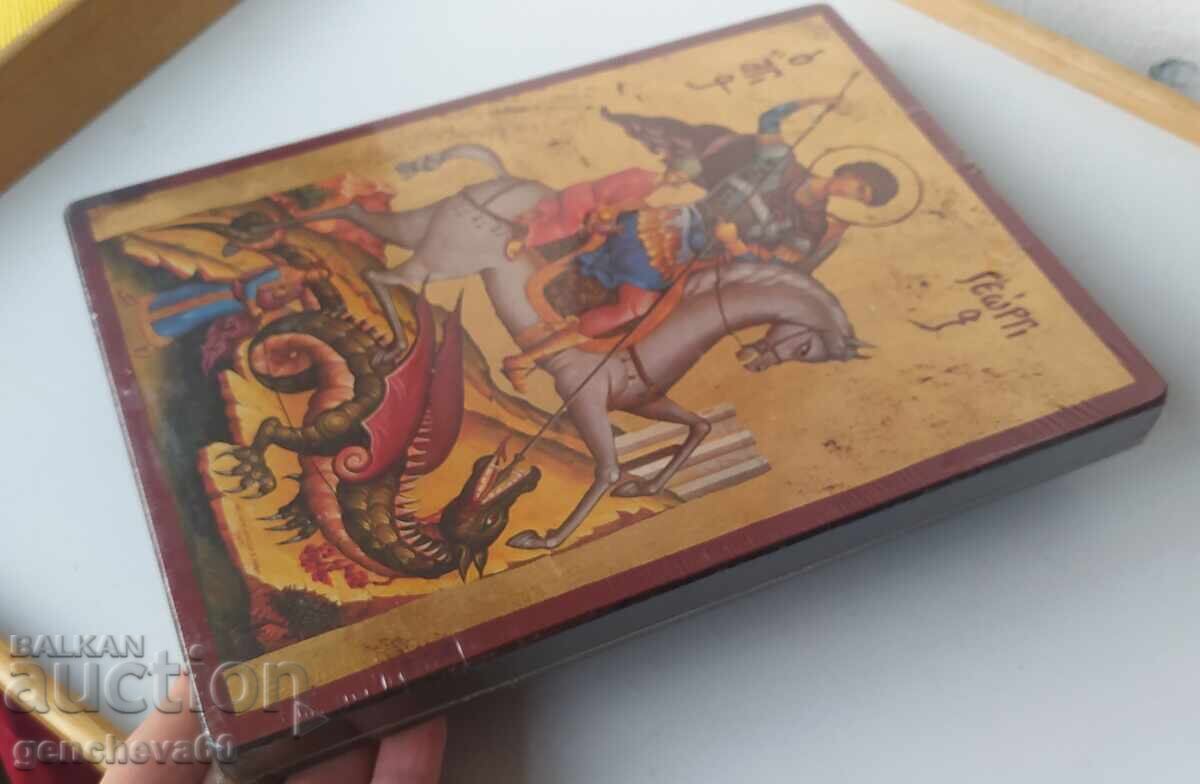 Εικόνα Αγίου Γεωργίου του Τροπαιοφόρου λιθογραφία - πιστοποιητικό 26εκ - 7