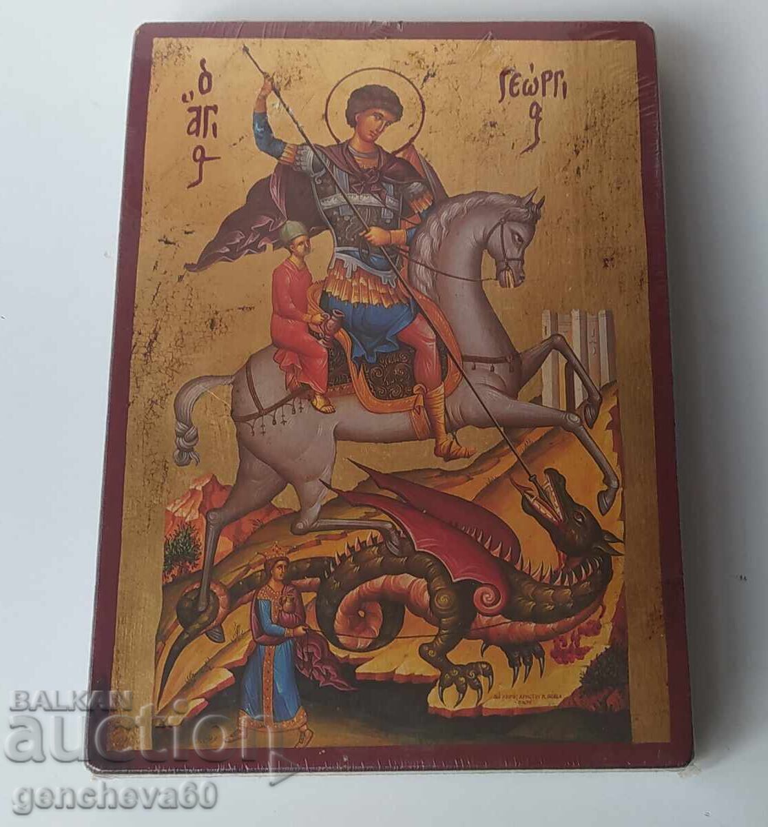 Εικόνα Αγίου Γεωργίου του Τροπαιοφόρου λιθογραφία - πιστοποιητικό 26εκ