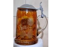 Παλιά κούπα Βοημίας γυαλί κεχριμπάρι 30-40 ετών