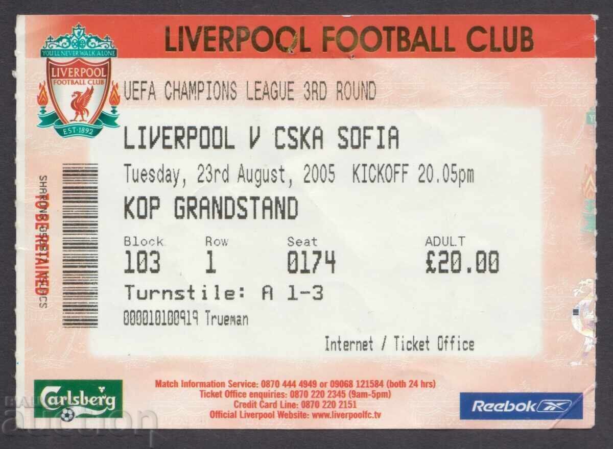 стар футболен билет 2005 година Ливърпул Англия