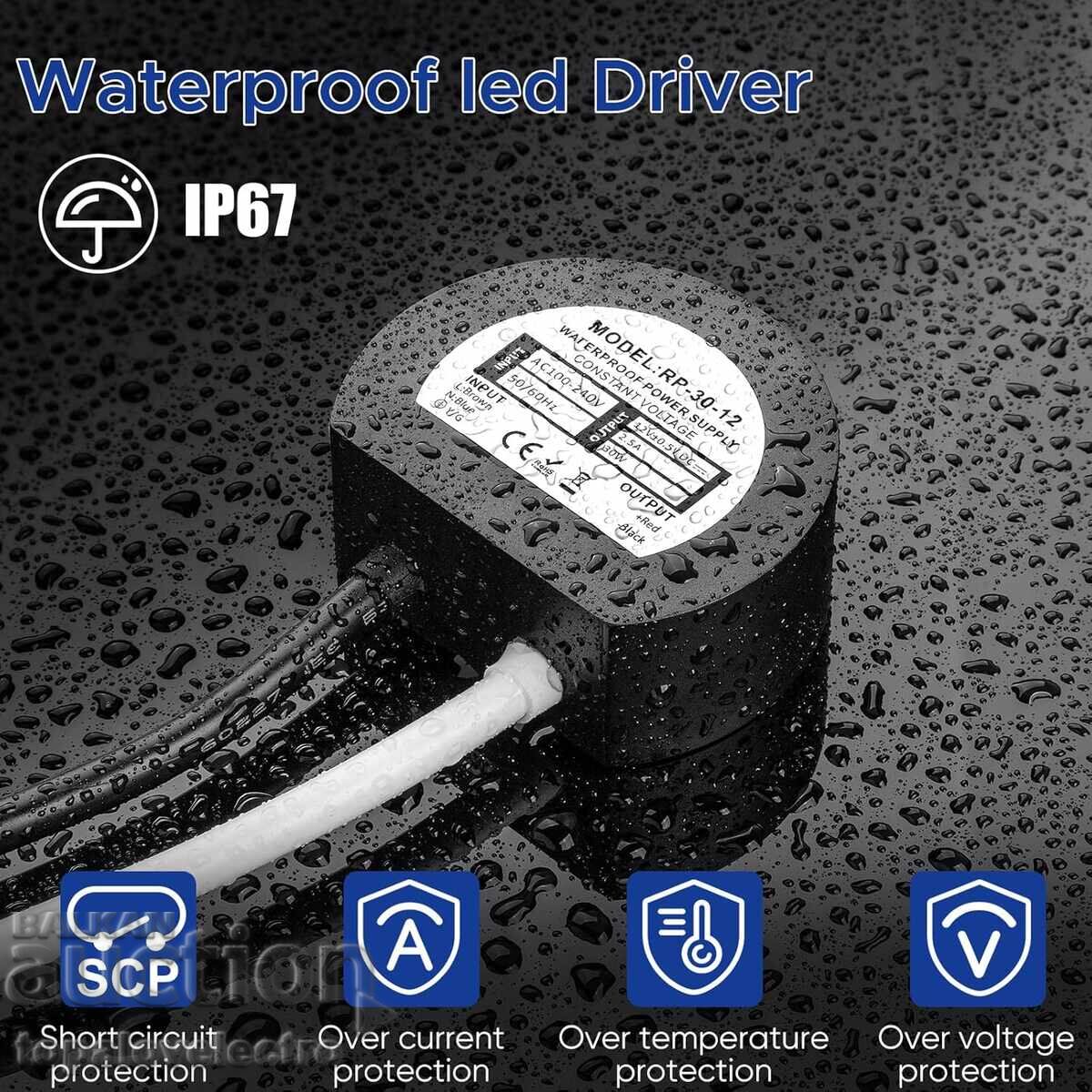 NOU! Driver LED 30W 12V 2.5A IP67 – rotund, rezistent la apă cu preț € 7.00 | 13.69 BGN