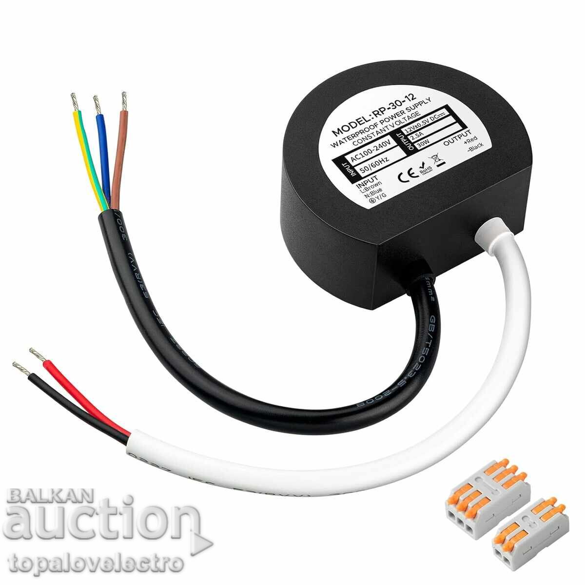 NOU! Driver LED 30W 12V 2.5A IP67 – rotund, rezistent la apă
