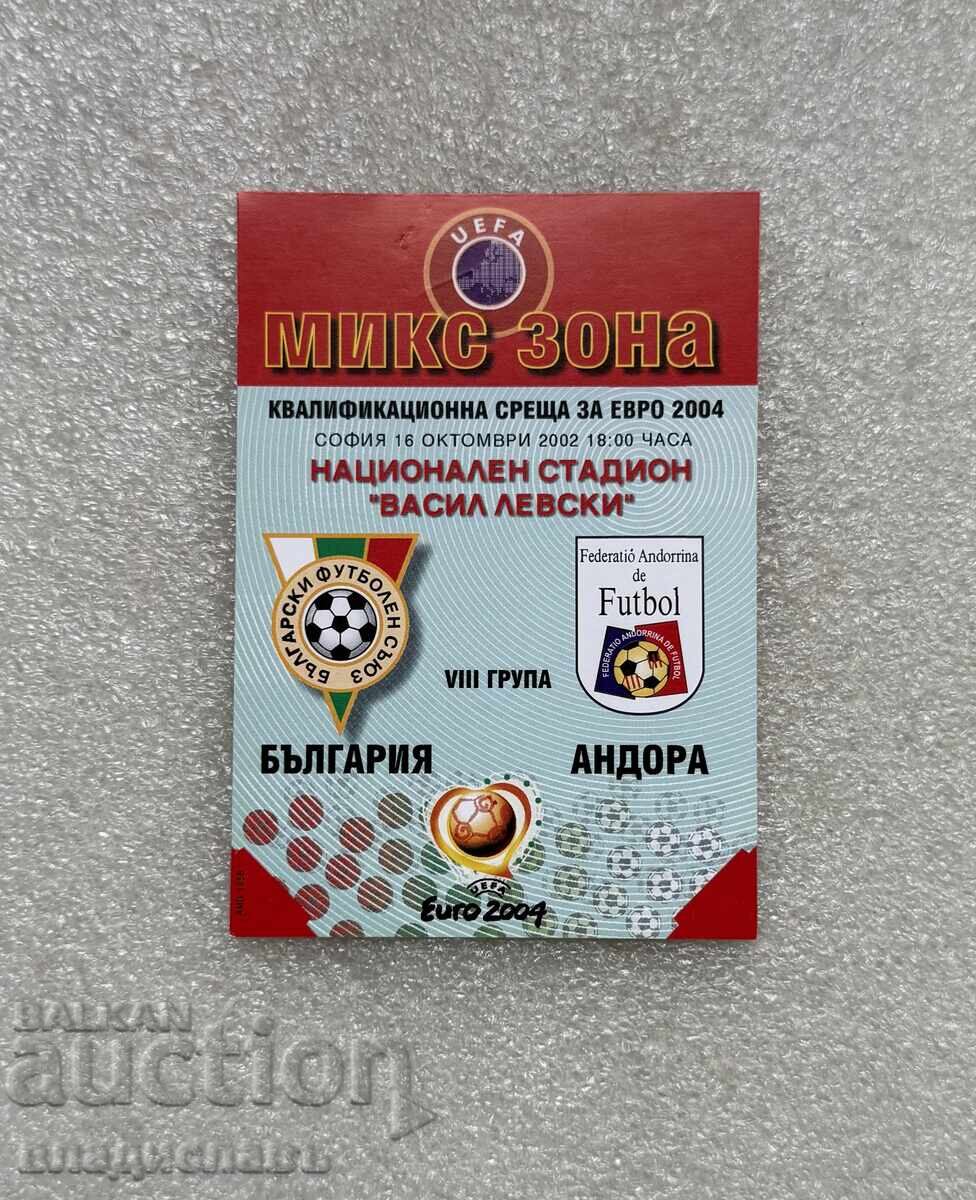 Bilet de fotbal Bulgaria - Andorra 2002