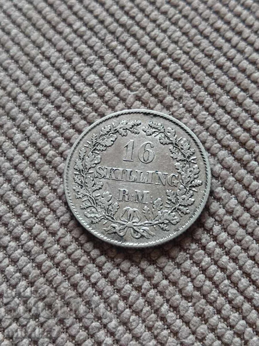 16 скилинг 1858 година, Дания с цена € 24.00 | 46.94 лв.