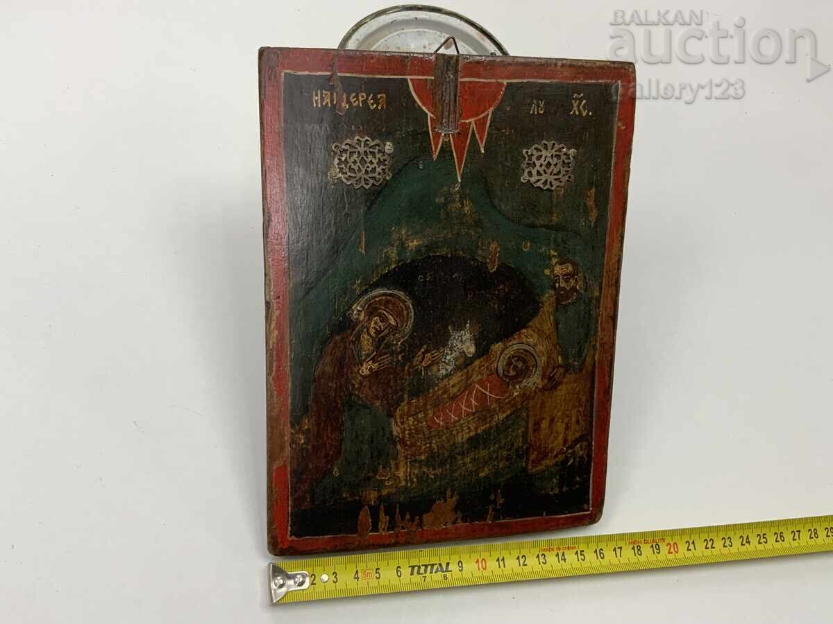 Δημοπρασία Παλιά ζωγραφισμένη Βουλγαρική εικόνα, ασημένια επένδυση, Γέννηση Δημοπρασία Παλιά ζωγραφισμένη Βουλγαρική εικόνα, ασημένια επένδυση, Γέννηση