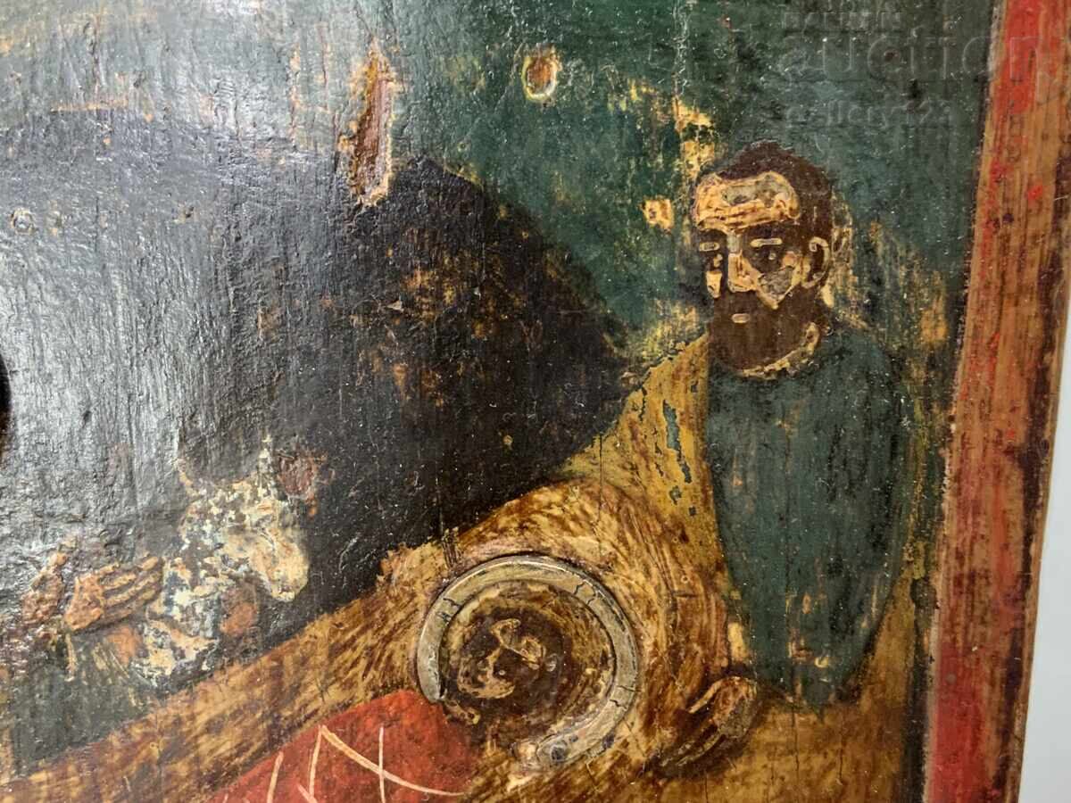 Παλιά ζωγραφισμένη Βουλγαρική εικόνα, ασημένια επένδυση, Γέννηση - 6 Παλιά ζωγραφισμένη Βουλγαρική εικόνα, ασημένια επένδυση, Γέννηση - 6