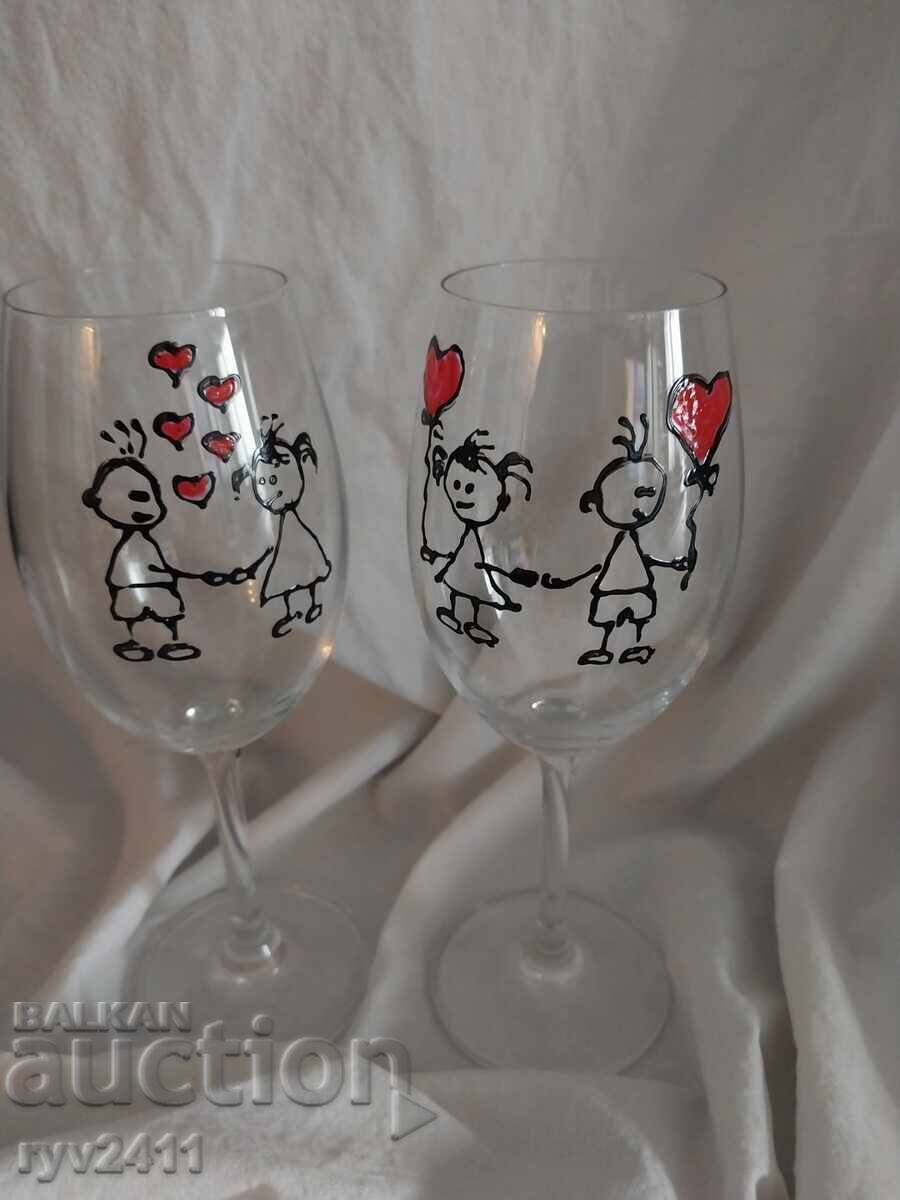 Χειροποίητες ζωγραφιστές κούπες κρασιού Εκείνη και Εκείνος ❤️ Χειροποίητες ζωγραφιστές κούπες κρασιού Εκείνη και Εκείνος ❤️
