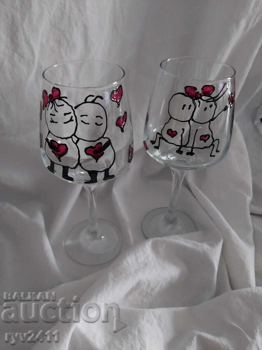 Căni de vin pictate manual Ea și El ❤️