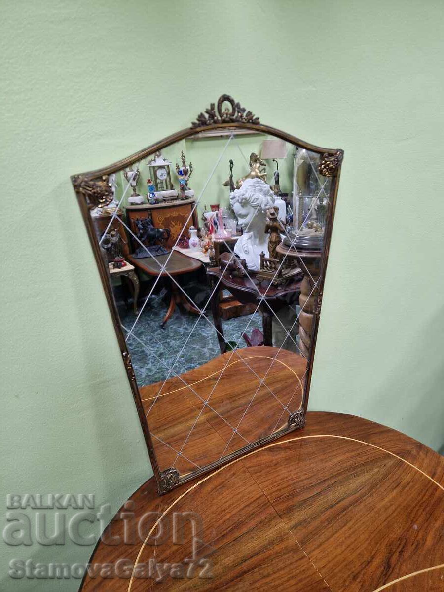 Oglindă antică englezească din bronz, superbă