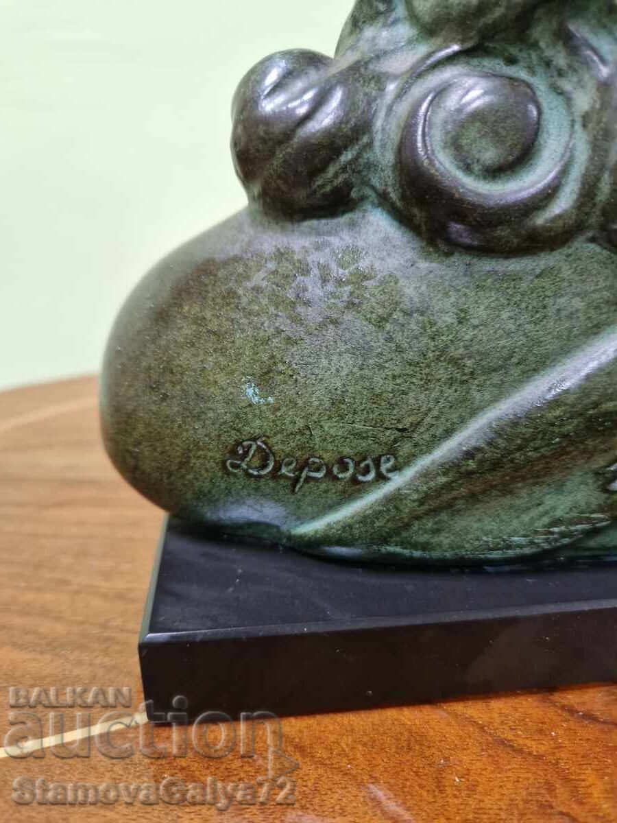 Unic bust ceramic francez antic, de autor - 6