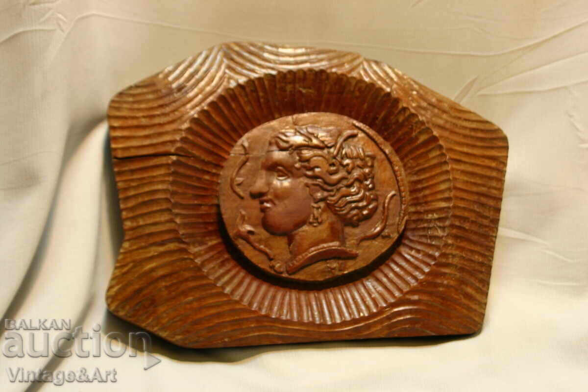 Auction  Wood Carving Roman Coin Syracuse Author's